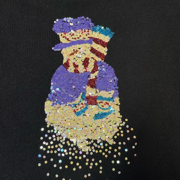 Quacker Factory Black Snowman Sequined Long Sleeve Sweater Womens Size Medium - Picture 2 of 11